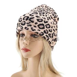 Beanie/Skull Caps Europe fashion winter knitted hat women outdoor beanie warm leopard print cold hat with thick ear protection knitted hat men d240429