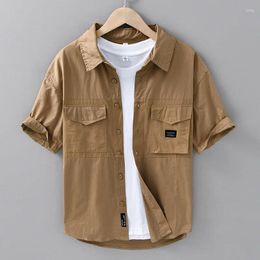 Men's Casual Shirts Y2k Japan Summer Cotton For Men Short Sleeve Multi Pockets Youth Male Blouses 24SS CityBoy Workwear Coats
