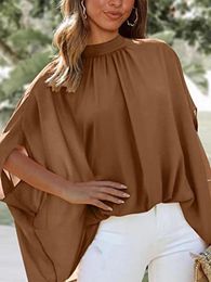 Women's Blouses Casual Chiffon Top 2024 Summer Shirt Elegant Bat Sleeve Loose Fashion O-Neck Bohemian Wear