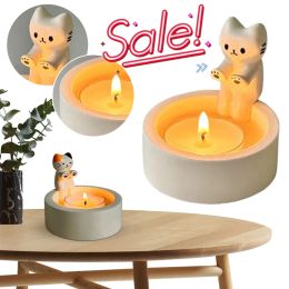 Candles 1/2Pcs Kitten Candle Holder Candlestick Grilled Cute Cat Aromatherapy Candle Holder Desktop Decorative Ornaments Birthday Gifts