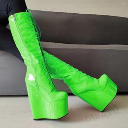 Boots ZHIMA Women Knee High 20cm Heels Platform Wedges Side Zip Up Tall Handmade Shoes Woman Big Size 37 41 43 47
