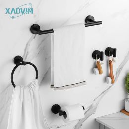 Set Wall Mount Matte Black Bathroom Hardware Set Stainless Steel Towel Bar Towel Ring Paper Holder Hook Modern Bath Accessories Set