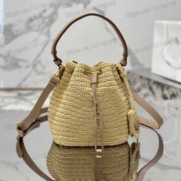 luxury designer woven bag drawstring bucket bag shoulder bag women summer grass woven handbag 10A top quality beach bags tote crossbody