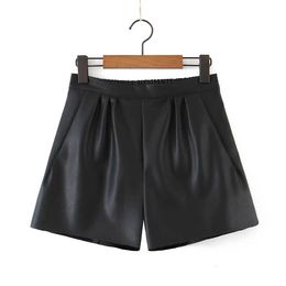 Women's Shorts Fashion Elastic Waist PU Wide Leg Shorts Plus Size Womens Clothing High Quality Autumn 2023 Winter Fashion A-Line Leather BootsL2403