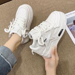 Casual Shoes 2024 Spring Leather Skateboard Women Lace Up Platform Wedge Hidden Heel Lady Chunky Sneakers White Pink