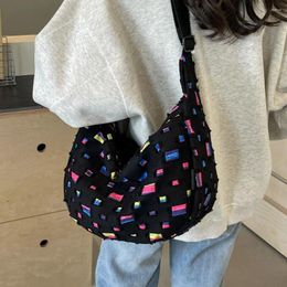 Hobo Wear Holes Canvas Shoulder Bags For Women 2024 Plaid Cloth Packages Large Capacity Denim Crossbody Casual Cute Female