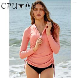 Women's Swimwear CPUTAN 2024 Long Sleeve Two Piece Tankini UV Sun Protection Solid Rash Guard Wetsuit Surfing Swimming Suit