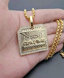 Hip Hop Iced Out Bling The Last Supper Pendant Necklace For Men Gold Color Stainless Steel Necklaces Male Religious Jewelry N749446471