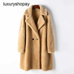 Maxmaras Teddy Bear Coat Womens Cashmere Coats Wool Winter Pabosti 2024 30% Sheep Hair Granules Fur Long Fleece Women