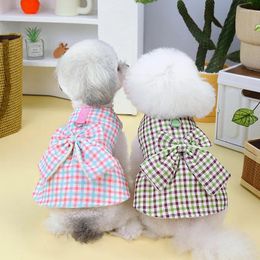 Dog Apparel Plaid Dress Clothes Bow Traction Buckle Small Clothing Cat Princess Elegant Party Outfits Winter Kawaii Pet Products