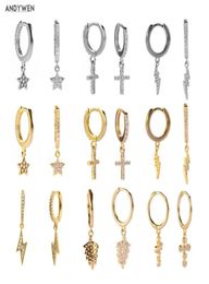 ANDYWEN 925 Sterling Silver Star Light Drop Earring Piercing Ohrringe Circle CZ Zircon Pave Pendiente Loops Round Women Jewellery 228891653