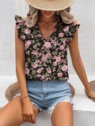 Women's Blouses Shirts Fashion Summer Floral Print Ruffle Slve V-Neck Ladies Casual Cute Blouses and Tops Women Shirts Y240426