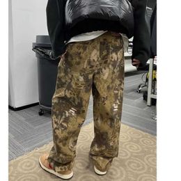 Men's Pants Washed Wasteland Style Camouflage Jeans Mens American Vintage Streetwear Mens Pants Y2K Harajuku Loose Leopard Print PantsL2403