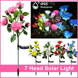 Decorations 7 Head Solar LED Simulated Rose Lights Garden Lawn Lights Outdoor IP65 Waterproof Landscape Lights Yard Decoration Solar Lights