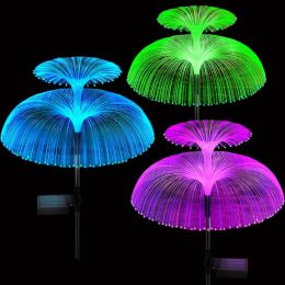 Decorations Double Jellyfish Solar Light 7 Gradient Colours Solar Garden Light LED Fibre Optic Lamp Outdoor Waterproof Decoration Ground Lamp