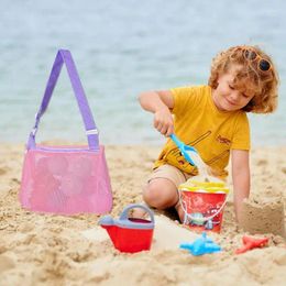 Storage Bags Mesh Beach Travel Toys Bag With Adjustable Strap Seashell Toy Collection Quick Drying Tote For Boys Kids