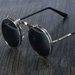 Sunglasses Retro Flip Round Sunglasses Man Woman Metal Steampunk Style Sun Glasses Male Female Double Circular Clear Lens Eyeglasses T240428