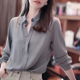 Women's Blouses Shirts Women Spring Autumn Style Blouses Shirts Lady Casual Long Slve Turn-down Collar Solid Color Blusas Tops WY1038 Y240426