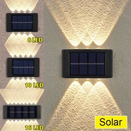 Decorations 16/12/10/8/6/4/2 LED Solar Wall Lamp Outdoor Waterproof Up and Down Luminous Lighting for Garden Fence Decoration Sunlight Light