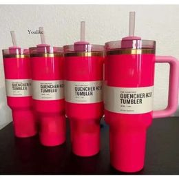 US Stock Pink Parade Flamingo H2.0 Krawattenfarbstoff 40 oz mit Griff Isoliertes Becher -Abdeckung Stroh aus Edelstahl Kaffeetasse Kaffee bereit, um GG0429 0429 zu versenden