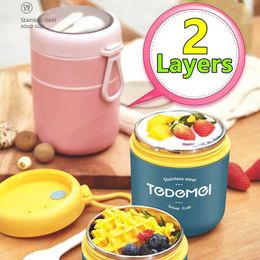 Bento Boxes 710/530ml food hot pot insulated soup cup heat capacity stainless steel lunch box retention Q240427