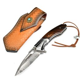 Hk281 Vg10 Damascus Outdoor Folding Knife High Hardness Rosewood Camping Pocket Knife