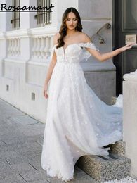 Elegant Off The Shoulder 3D Flowers A-line Wedding Dresses Appliques Lace Bridal Gowns Robe De Mariee