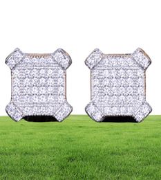 New 10mm Square Stud Earring for Men Women039s Charm Ice Out CZ Stone Rock Street Hip Hop Jewelry Three Colors2484647
