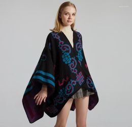 Scarves Vintage Floral Poncho Mantilla Women Pallium Warm Chal Shawls Autumn Winter Cape Scarf Soft Female Mujer Bufanda14834623