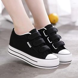 Fitness Shoes Autumn Platform Elevator Canvas Women's Hook And Loop All-match Student's Black White