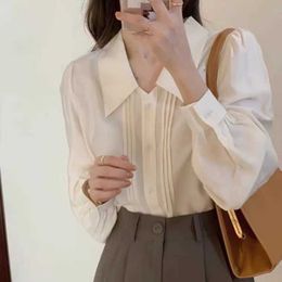 Women's Blouses Shirts French Style Turn Down Collar White Shirt for Women Thin Tops Vintage Long Puff Slve Loose Clothes New Spring 2024 801 Y240426