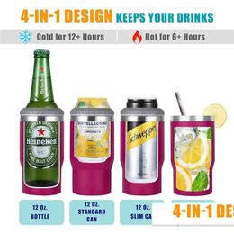 Tumblers 14 Colours 4-In-1 Can Cooler Tumbler 14Oz Coffee Mug Stainless Steel Vacuum Cold Cans Holder For 12Oz Beer Bottles Outdoor Por Dhtcz