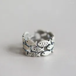 Cluster Rings Ne'wSilver Jewellery Retro Small Fish Wide Face Ring Men's And Women's Thai Silver Annual Opening Wholesale