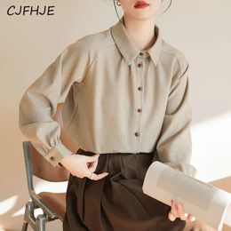 Women's Blouses CJFHJE Retro Polo Collar Long Sleeved Shirt French Fashion Commuter Underwear Single Breasted Women