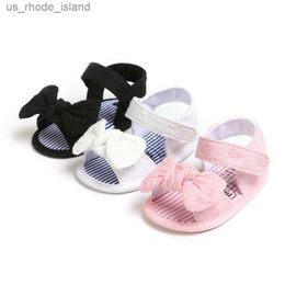 Sandaler Summer Baby Shoes Pure Cotton Bow Princess Style Sandaler Soft Bottom Anti Slip First Step Beach Shoes 0-18ML240429