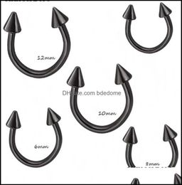 Nose Rings Studs Body Jewelry Black Sier Cone Horseshoe Bar Piercing Hoop Ring 100PcsLot Eyebrow Lip Labret Jewelry255G Drop Deli6156136