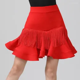 Stage Wear Women Latin Dance Skirts Ballroom Rumba Samba Tassels Dancewear Adult Training Performance Fishbone Skirt Costumes