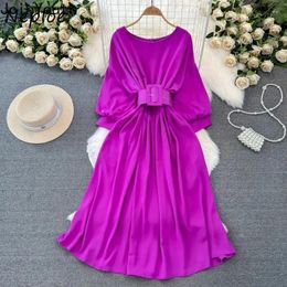 Casual Dresses Korean Fashion Vintage O-neck Dress For Women Summer Slim Waist A-line Tunic Y2k Long Sleeve Loose Vestidos Mujer