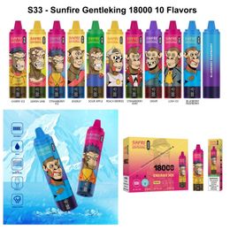 Original Sunfire 18000 Puff 18k Disposable E Cigarette 25ml Disposable 850mAh Rechargeable Vape Pen Pod Kit Device 0% 2% 3% 5% with Screen Display Spain Germany Ireland