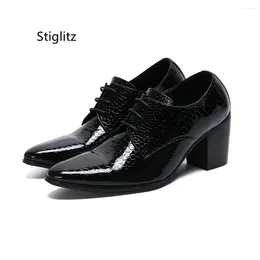 Dress Shoes 7Cm Men High Heels Genuine Leather Lace Up Black Oxford For Snake Pattern Mens Classic Business