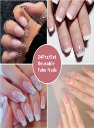 24PcsSet Nude Colour Reusable Fake Nails Leopard Extra Long Coffin False Tips Elegant Shiny Fluorescent Acrylic fulll cover Nail8517350