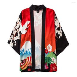 Men's Casual Shirts Print Loose Front Up Open Sleeve Japanese 3/4 Style Cardigan Cover Men Business Handsome D Camisa