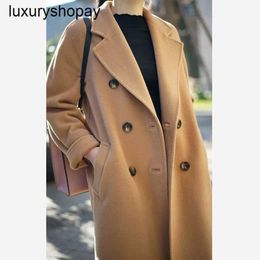 Maxmaras Cashmere Coat Womens Wool Coats m Familys Same Type 801 Camel Pure Handmade Double Sided Light Luxury Suit Collar Cocoon Long Autum