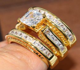 Size 511 Sparkling Fashion Jewelry Square 14KT Yellow Gold Filled Princess Cut White Topaz Party Gemstones CZ Diamond Women Weddi58184451
