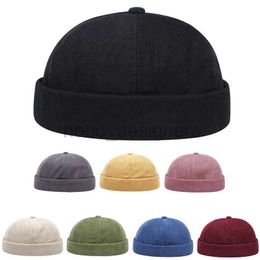 Beanie/Skull Caps Spring And Summer New Casual Landlord Hat Street Melon Skin Tide Hats Without Brim Retro Hip Hop Cap Men And Women Universal Cap d240429