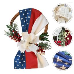 Decorative Flowers American Flag Wreath Patriotic Wreaths For Front Door Hanging Decorate Wall Garland Memorial Day 4th Of July