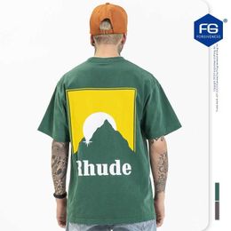 High Quality Original Rhuder Designer t Shirts Menswear Summer Oversize Casual Loose Fashion Brand Round Neck Landscape Print Short Sleeve Tshirt with 1:1 Logo