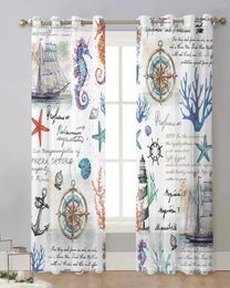 Curtain Marine Plant Coral Sailboat Anchor Modern Tulle Curtains Voile Drapes Sheer Window Bedroom Accessories