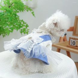 Dog Apparel Pet Dress With Big Bow Decoration Charming Princess Dresses Easy-to-wear Skirts Simulated Pearl Decor For Furry