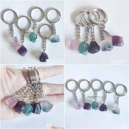 Key Rings Natural Fluorite Crystal Keychains Healing Pink Car Decor Chain Keyholder For Women Men Drop Delivery Jewelry Dhgarden Dhtpb